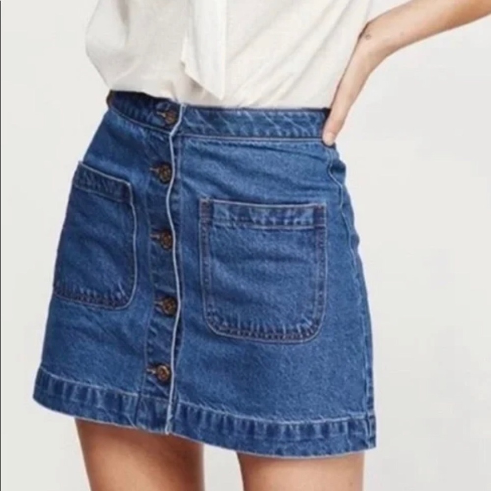 Free People Blue Denim Button Up Mini Skirt Size 29